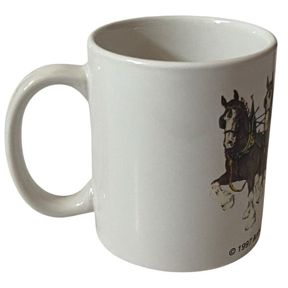 Vintage 1997 Budweiser Anheuser-Bush Clydesdale Horse Wagon Coffee Mug White - Picture 7 of 11
